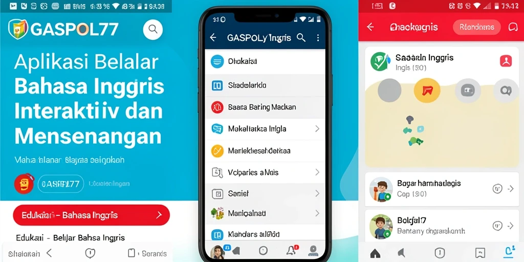 Tampilan antarmuka aplikasi GASPOL77 untuk belajar bahasa Inggris.