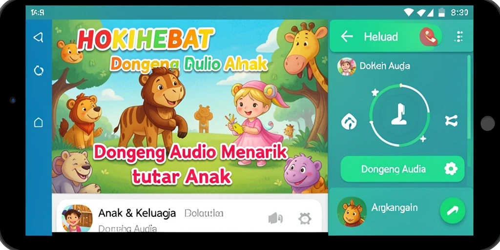 Tampilan antarmuka HOKIHEBAT untuk mendengarkan dongeng audio