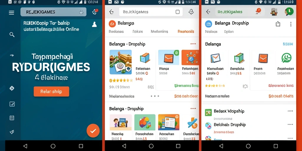 Antarmuka aplikasi REJEKIGAMES dengan fitur Dropship yang menarik.
